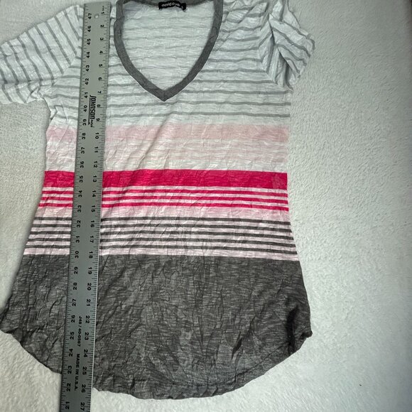 David Cline Womens V-Neck Striped Short-Sleeve Slate Top Small Gray/Pink Casual - Picture 8 of 8